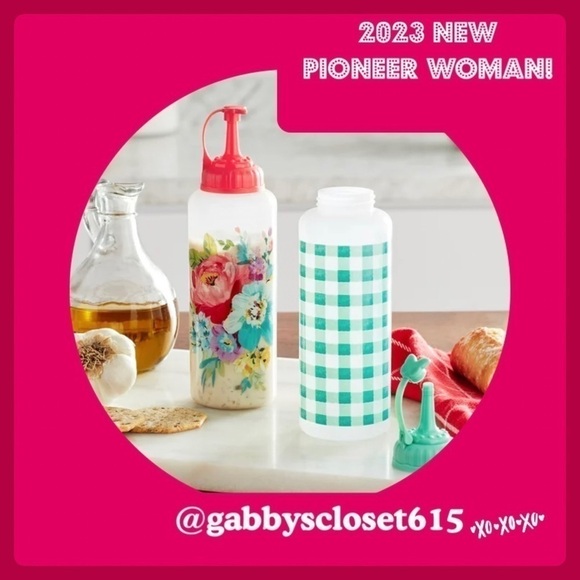💋 New Pioneer Woman (2) Sweet Romance & Teal Check Plastic Dispenser Bottles - Picture 1 of 10